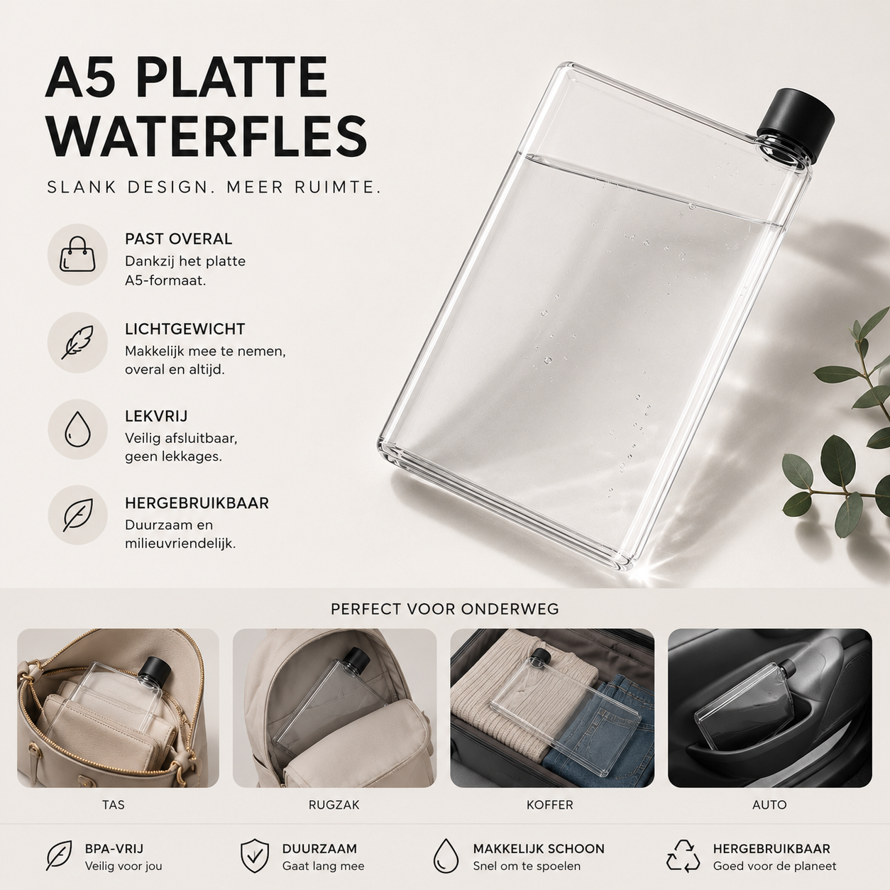 Ruimtebesparende waterfles - Meer ruimte. Altijd water.