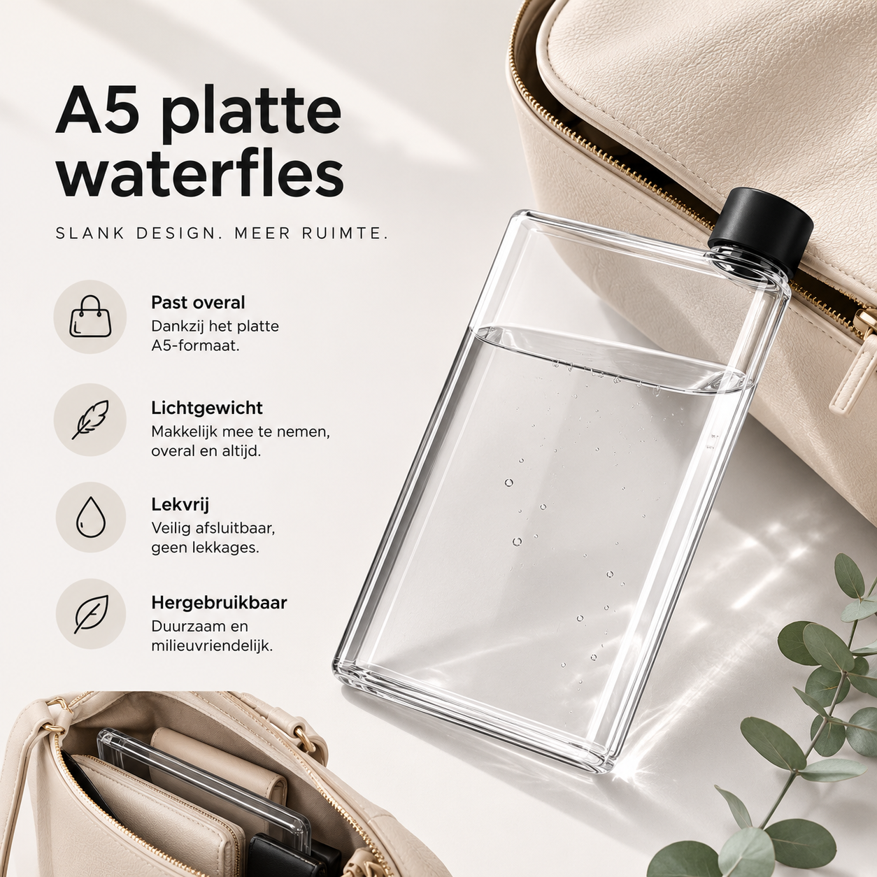 Ruimtebesparende waterfles - Meer ruimte. Altijd water.