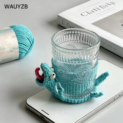 Porta-copos de Crochê em Forma de Lagarto, Porta-copos Divertidos de Lagarto, Porta-copos de Animais Amigurumi 3D DIY Feitos à Mão