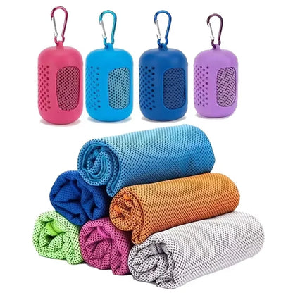 Toalha de resfriamento respirável toalha fria esportes com caixa de armazenamento toalha de yoga toalha de ginásio para atividades internas e externas