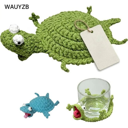 Porta-copos de Crochê em Forma de Lagarto, Porta-copos Divertidos de Lagarto, Porta-copos de Animais Amigurumi 3D DIY Feitos à Mão