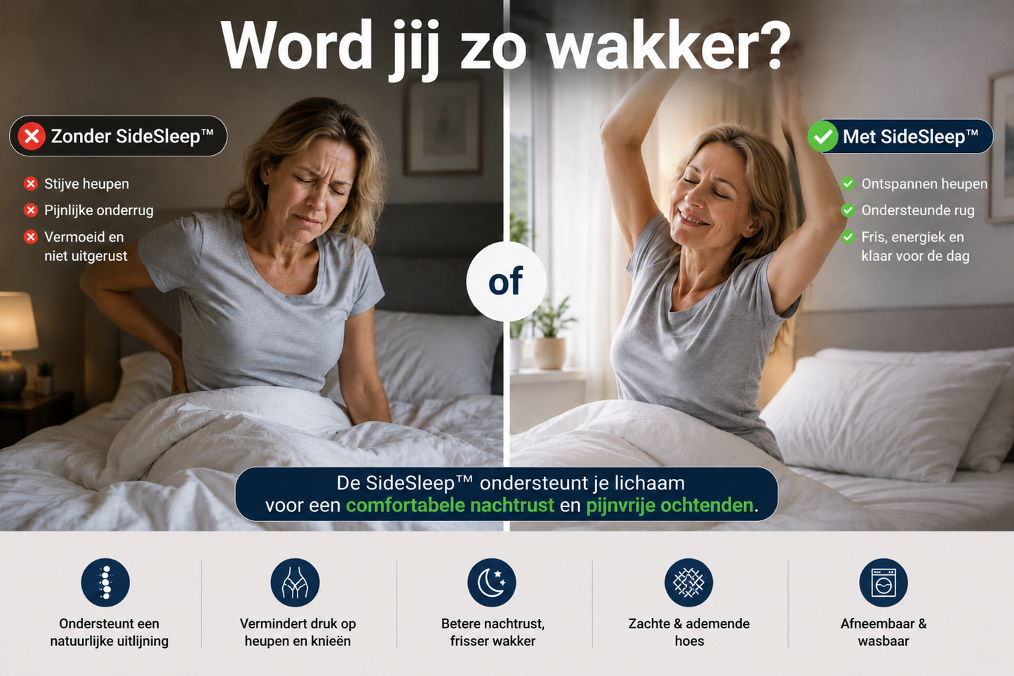 SideSleep™  - Minder druk op rug, heupen en knieën